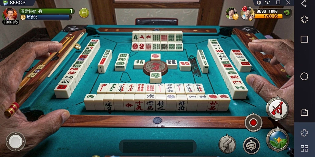Tampilan gameplay 88BOS dengan ubin Mahjong yang berwarna-warni.