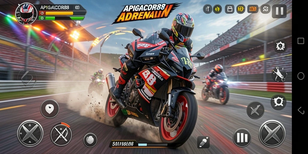 Tampilan gameplay seru balap motor di APIGACOR88.