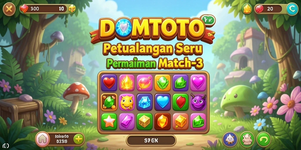 Tangkapan layar gameplay DOMTOTO yang menampilkan kombinasi warna dalam permainan Match-3.