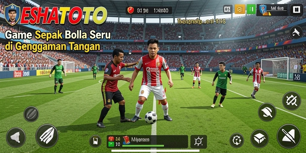 Tangkapan layar ESHATOTO menampilkan aksi seru dalam permainan sepak bola.