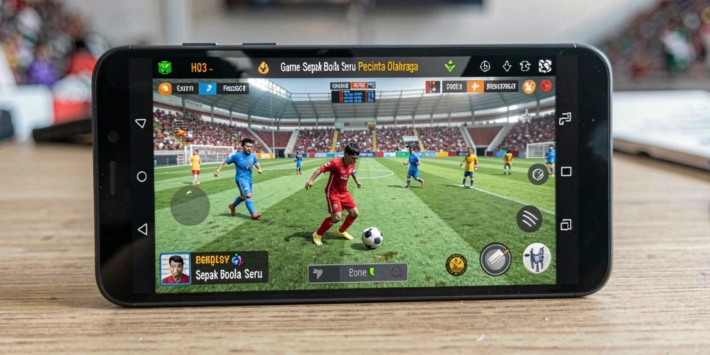 Screenshot gameplay H03 menampilkan pemain dalam aksi di lapangan sepak bola.