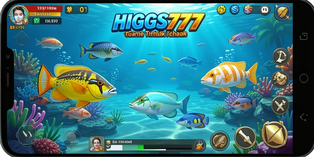 Screenshot gameplay HIGGS777 yang menunjukkan keseruan menembak ikan.