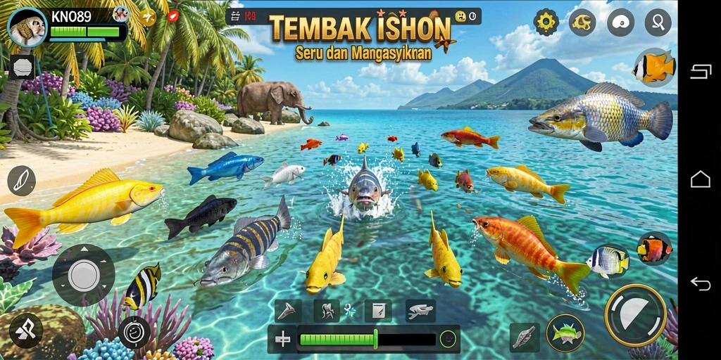 Screenshot gameplay KNO89 menunjukkan aksi menembak ikan yang mendebarkan.