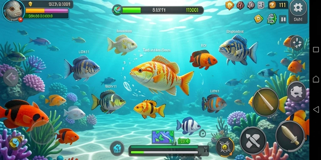 Screenshot LDN11 menampilkan aksi menembak ikan yang seru dan penuh warna.