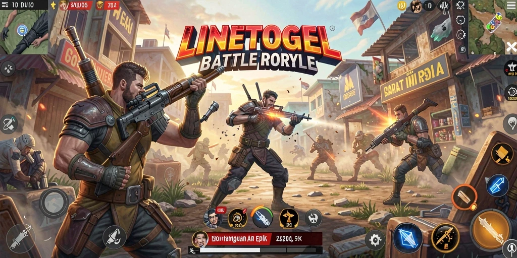 Menampilkan aksi intens dalam game Battle Royale LINETOGEL.