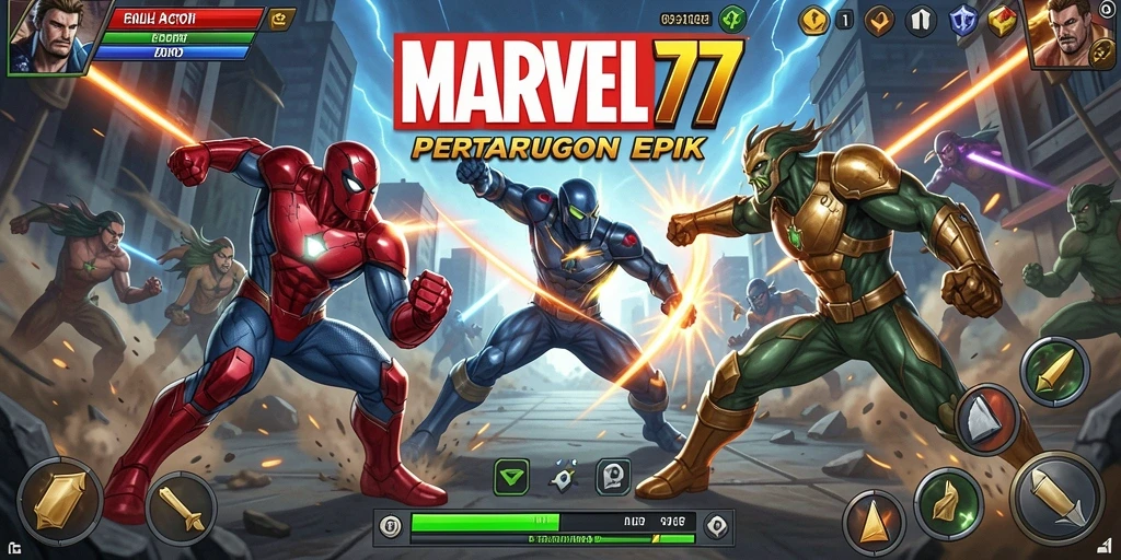Tangkapan layar utama MARVEL77 dengan aksi pertarungan yang mendebarkan.