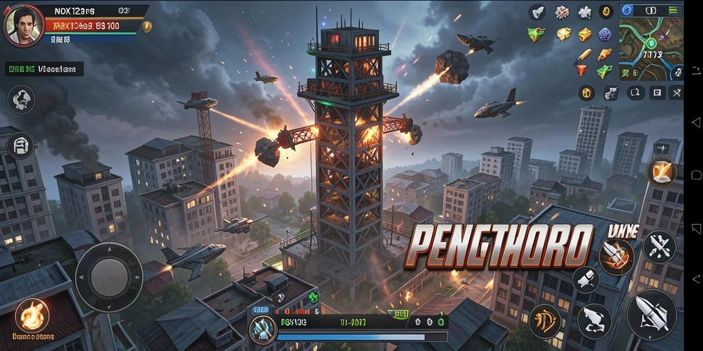 Tampilan gameplay strategis dari NOX123 dengan menara pertahanan yang menarik.