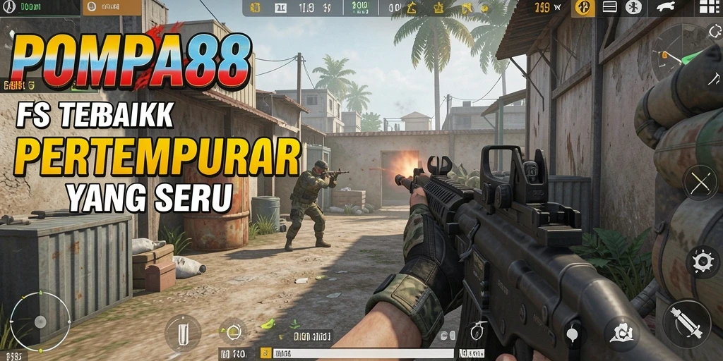 Screenshot dari gameplay POMPA88 menampilkan aksi FPS yang menegangkan.