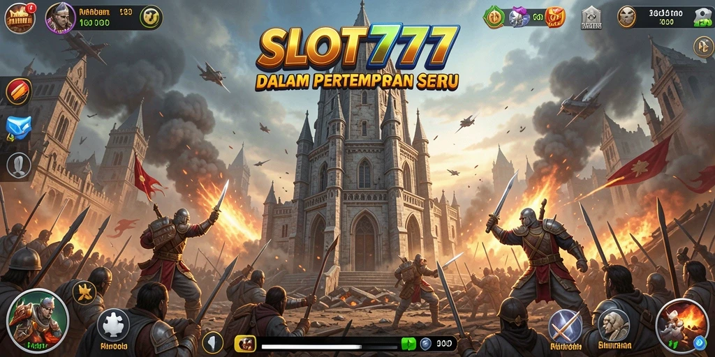 Tampilan gameplay SLOT777 saat mempertahankan menara dari serangan musuh.