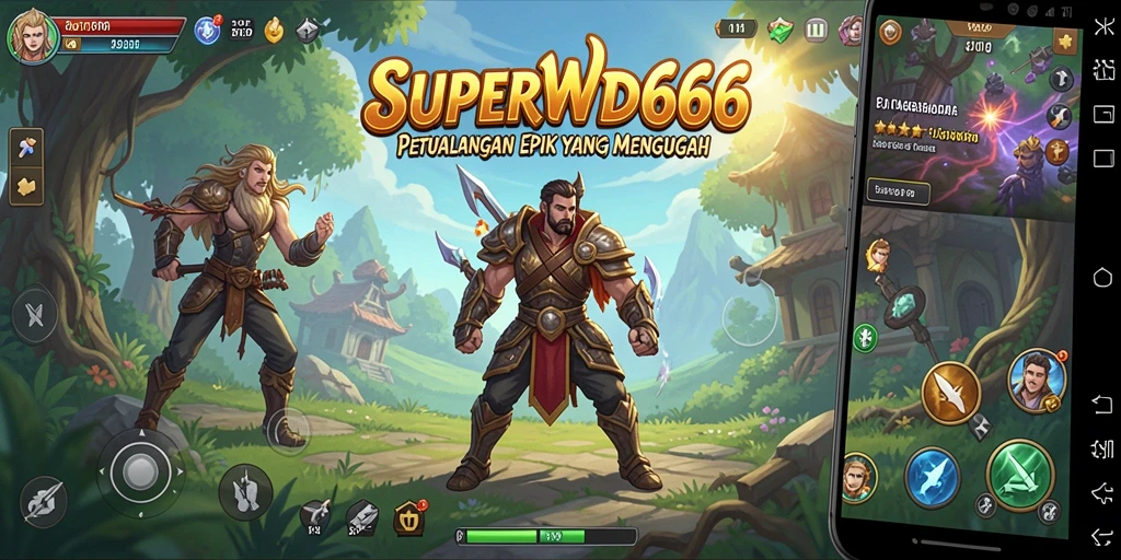 Tangkap layar utama menunjukkan aksi seru dalam petualangan SUPERWD666.