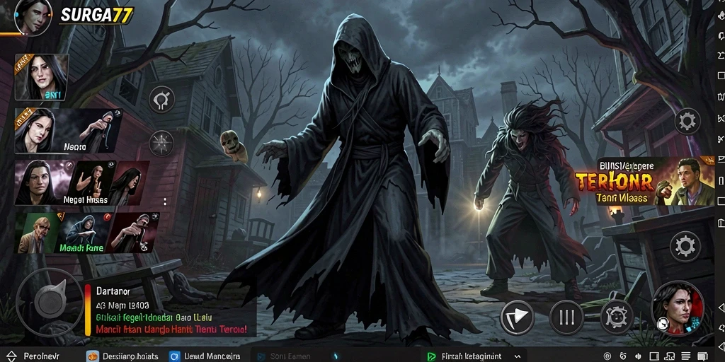 Tampilan gameplay SURGA77 dengan atmosfera Horror yang mencekam.