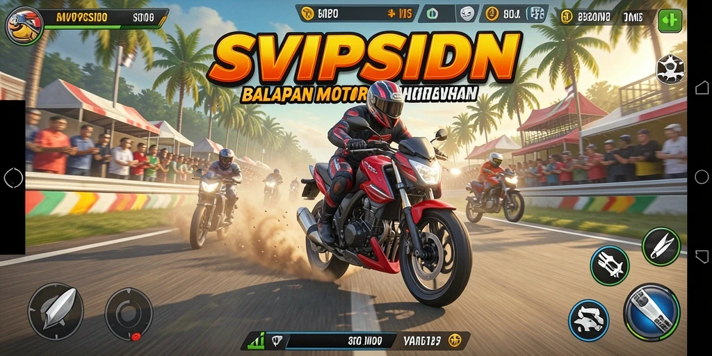 Tampilan gameplay SVIPSIDN yang mendebarkan dengan aksi balapan motor.