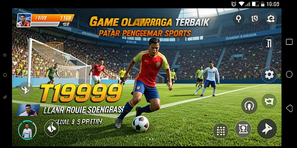 Tangkapan layar utama T9999 menampilkan aksi seru dalam permainan olahraga.