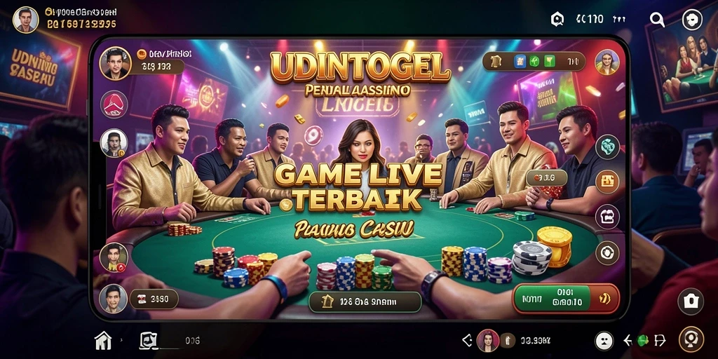 Tampilan layar utama UDINTOGEL dengan dealer langsung dan meja permainan.