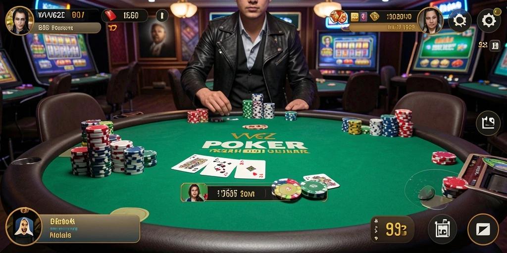 Screenshot gameplay poker VV62 menunjukkan aksi yang mendebarkan.